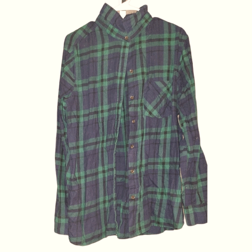 Navy and Green button down flannel